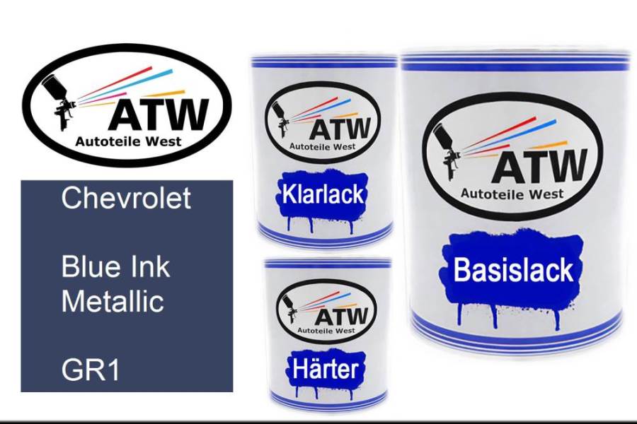 Chevrolet, Blue Ink Metallic, GR1: 1L Lackdose + 1L Klarlack + 500ml Härter - Set, von ATW Autoteile West.